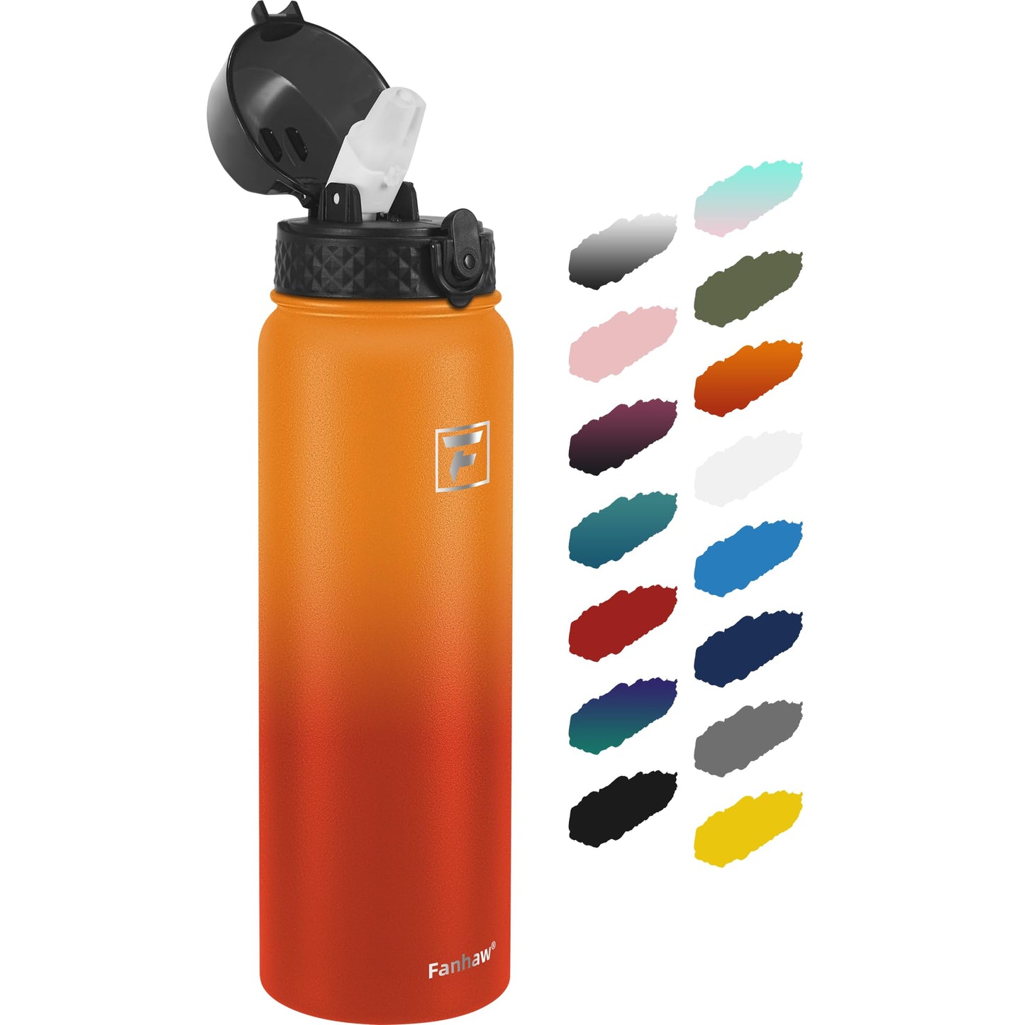 Fanhaw 20 Oz Stainless Steel Insulated Sports Water Bottles with Straw for Kids, Men and Women (Black)