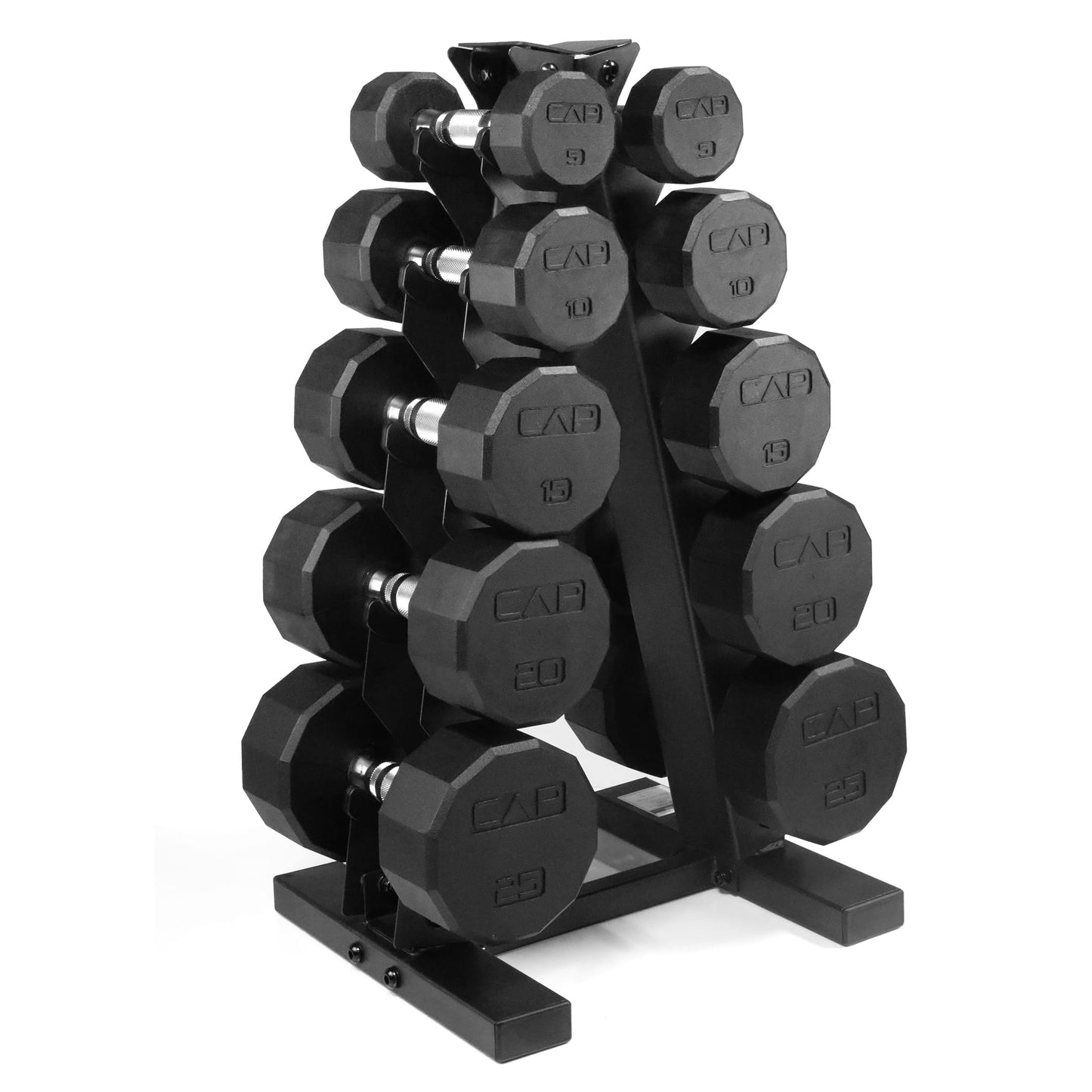 CAP Barbell Rubber Coated Dumbbell Weight Set with Vertical Rack | 100 lb, 150 lb, and 210 lb Options