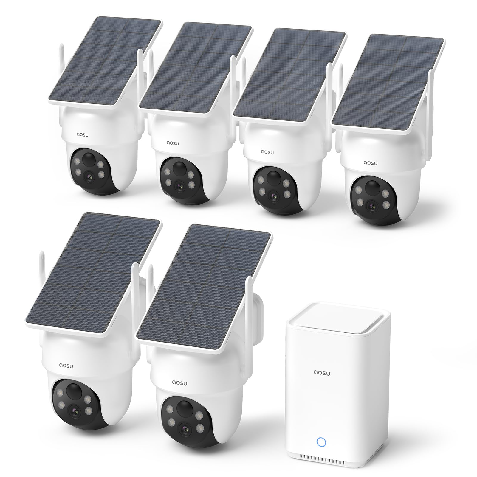 aosu Security Cameras Outdoor Wireless, 4 Cam-Kit, No Subscription, Solar-Powered, Home Security Cameras System with 360° Pan & Tilt, Auto Tracking, 2K Color Night Vision, Easy Setup, 2.4 & 5GHz WiFi