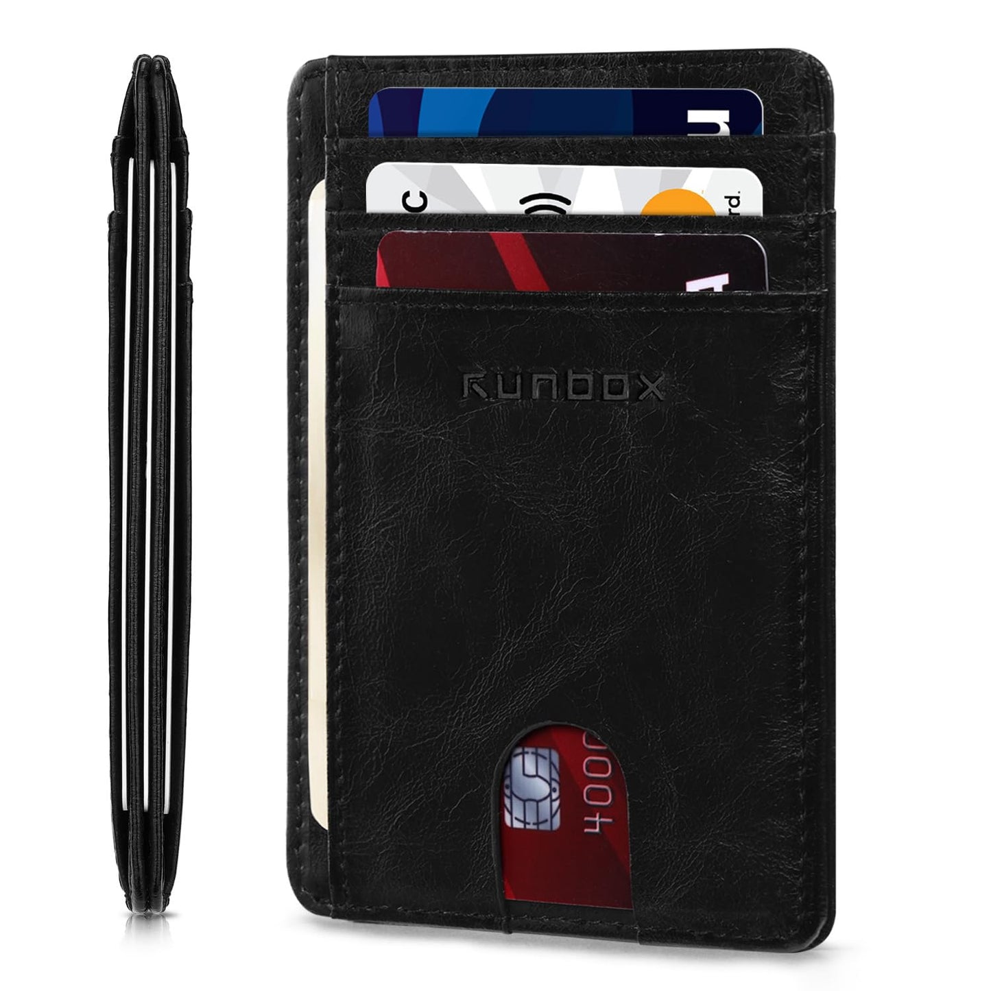 RUNBOX Slim ID Cases Minimalist Front Pocket RFID Blocking Leather Wallets for Men and Women Card Holder Wallets Gifts for men