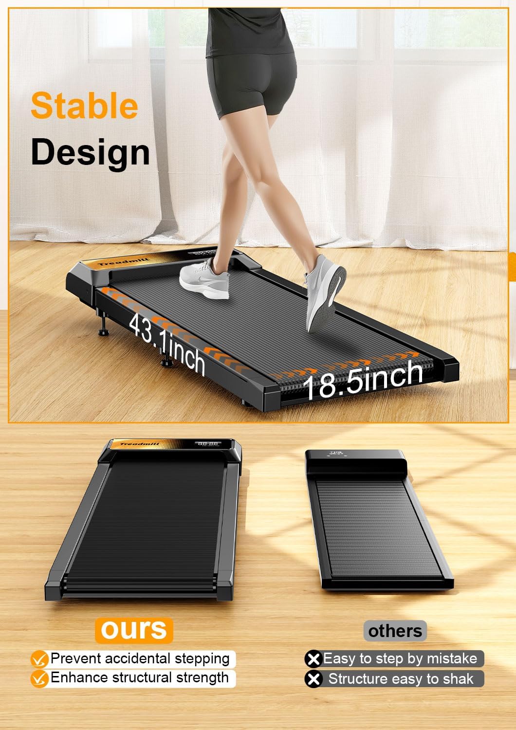 Walking Treadmill Pad with Incline,Walking 2.5HP for Home and Office, 265Lbs Weight Capacity,Treadmill with APP &Remote Control, LED Display