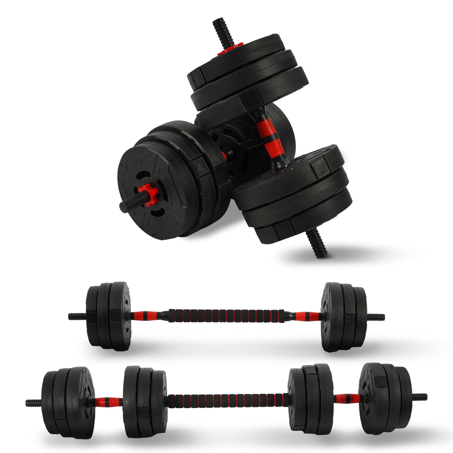 Fitvids Multi-Functional Portable Changeable Dumbbell and Barbell Kettlebell Set with Adjustable Weights, 40LBS or 60LBS Sets, 2-in-1 or 4-in1, Multiple Sizes