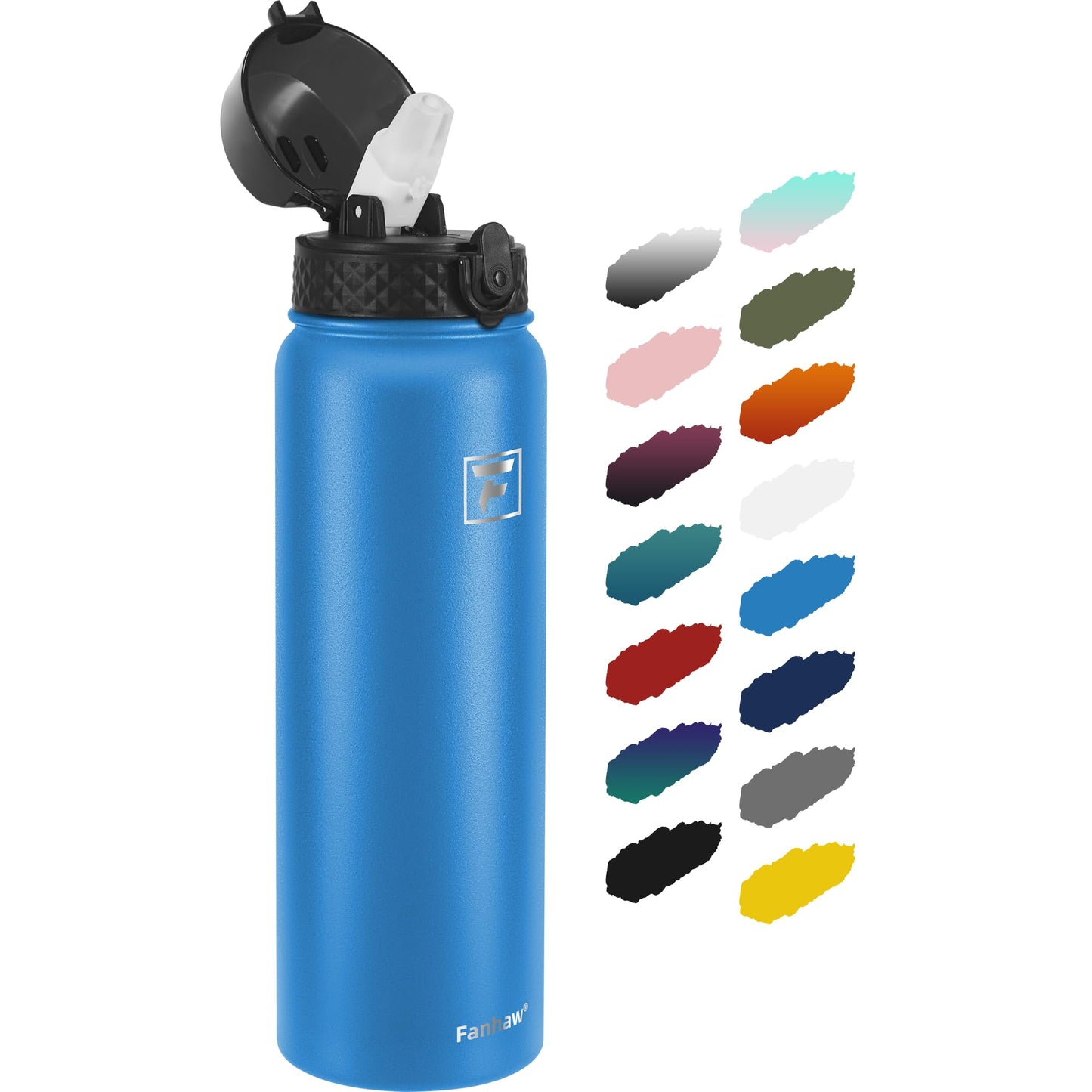 Fanhaw 20 Oz Stainless Steel Insulated Sports Water Bottles with Straw for Kids, Men and Women (Black)