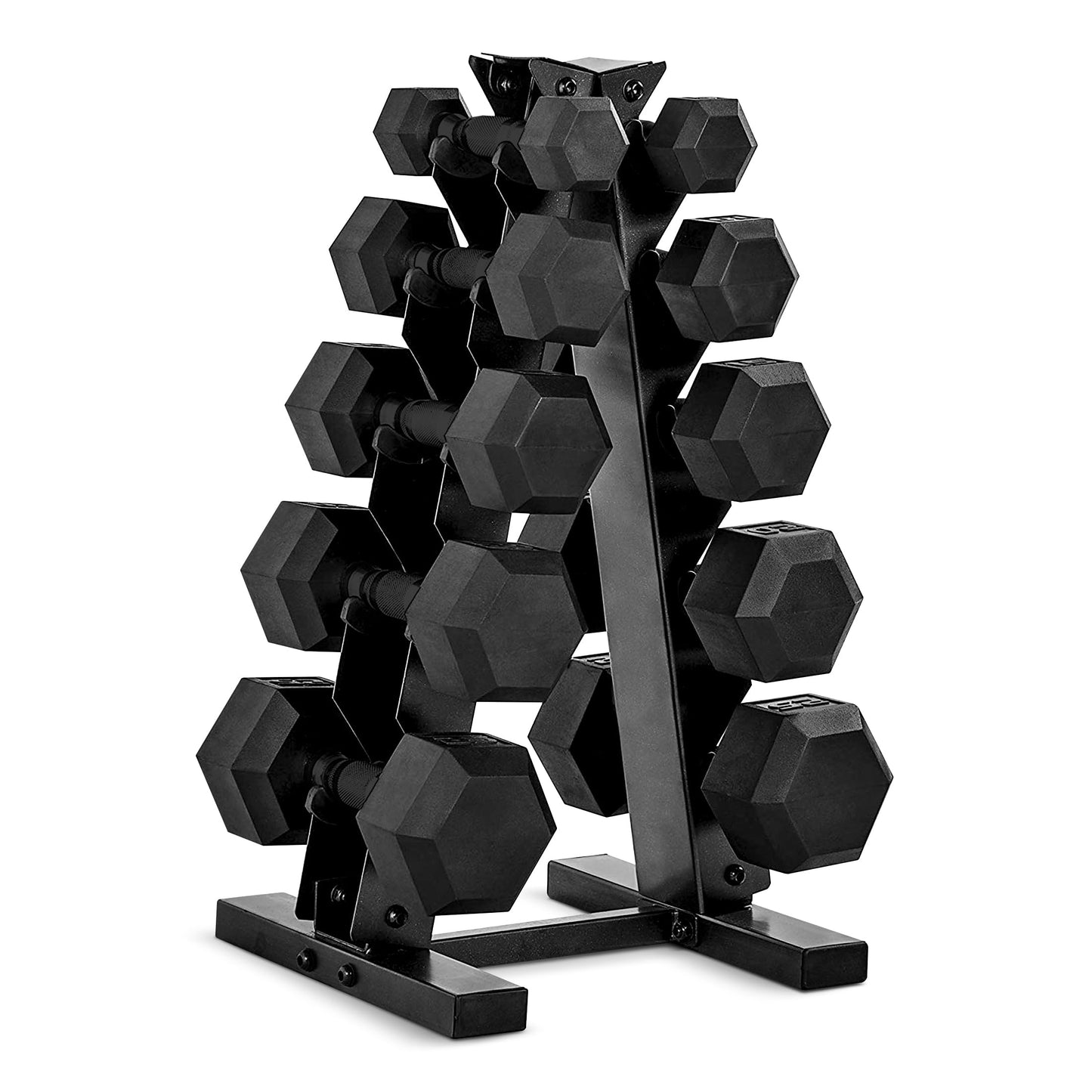 CAP Barbell Rubber Coated Dumbbell Weight Set with Vertical Rack | 100 lb, 150 lb, and 210 lb Options