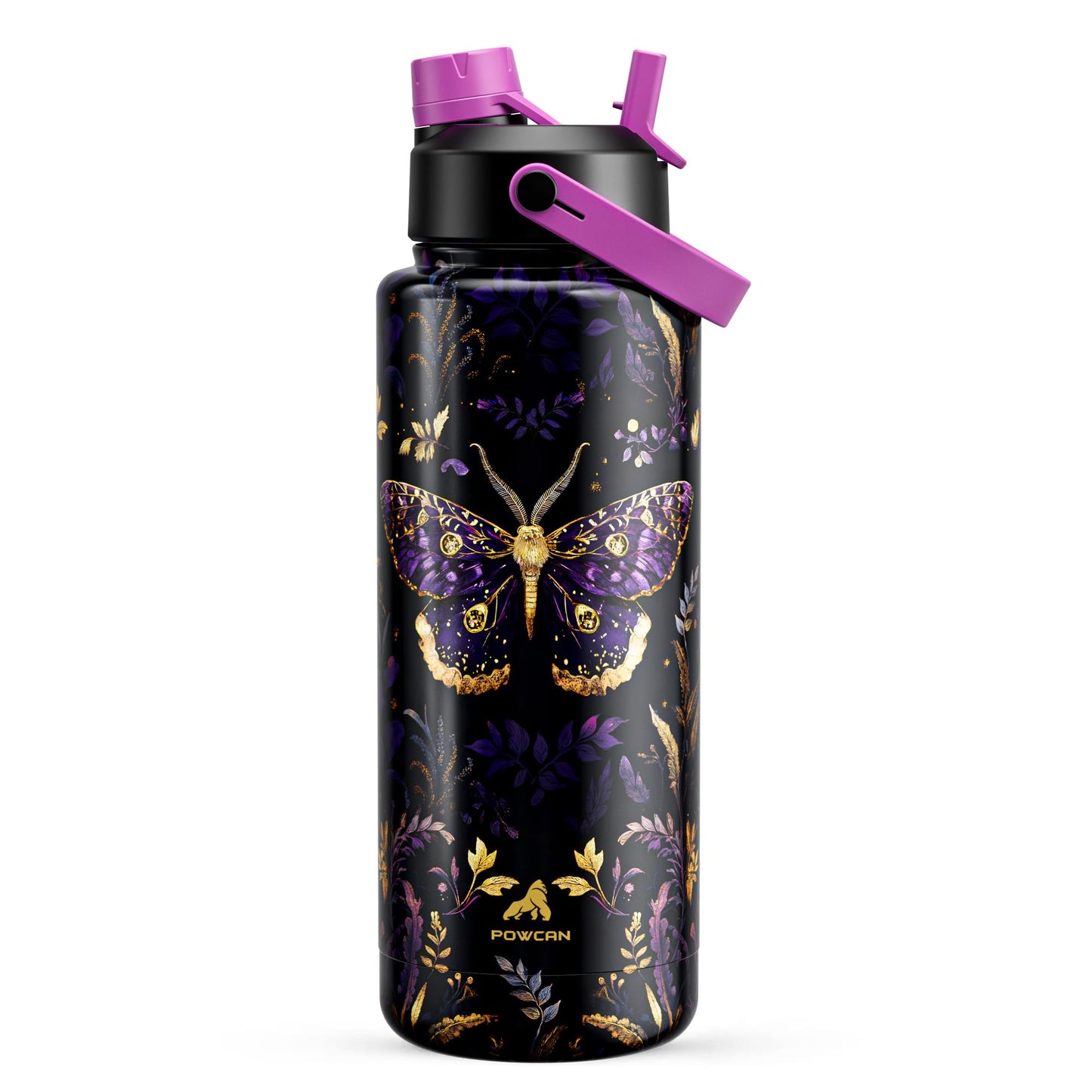 POWCAN 26 oz Insulated Water Bottle with 2-in-1 Straw and Spout Lid, Keep Cold 24H, Leak-Proof, Fits in Car Cup Holder, Stainless Steel Water Bottle for Sports, Travel, and School (Dark Knight)