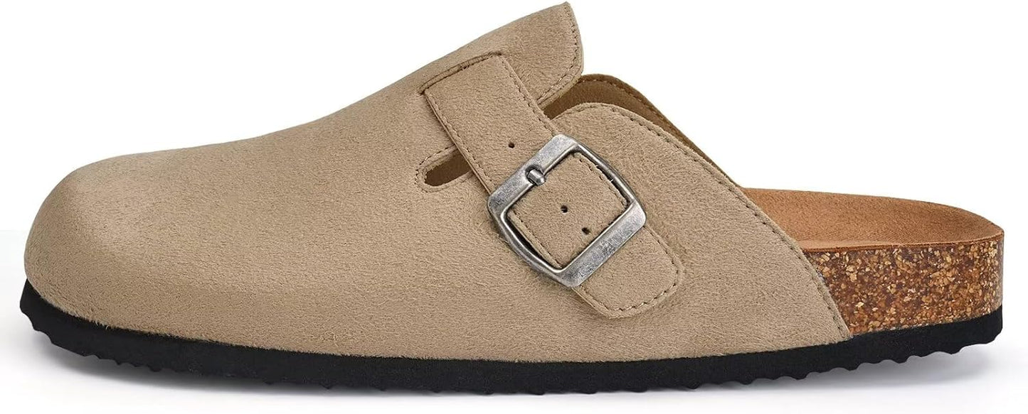 Torotto Mens Clogs Cork Footbed Suede Slippers Arch Support Potato Shoes with Adjustable Buckle