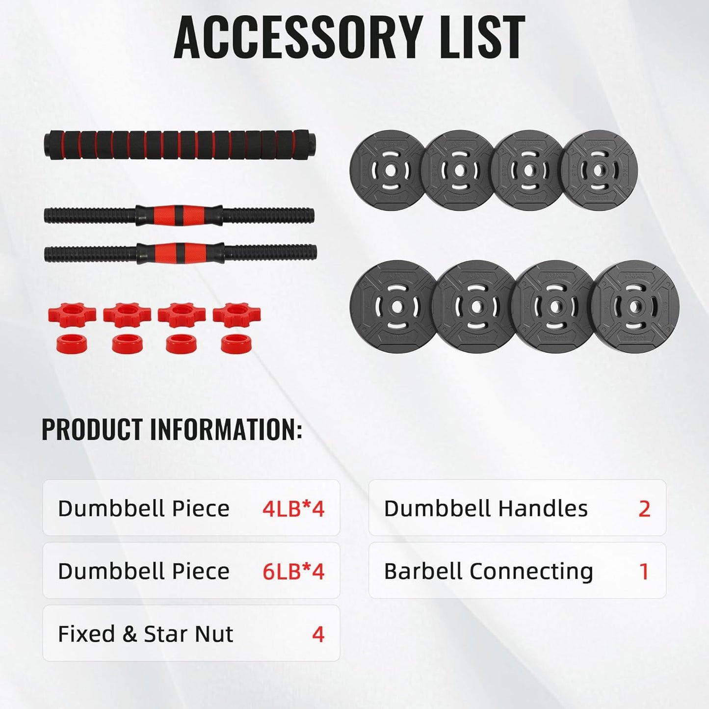 Fitvids Multi-Functional Portable Changeable Dumbbell and Barbell Kettlebell Set with Adjustable Weights, 40LBS or 60LBS Sets, 2-in-1 or 4-in1, Multiple Sizes