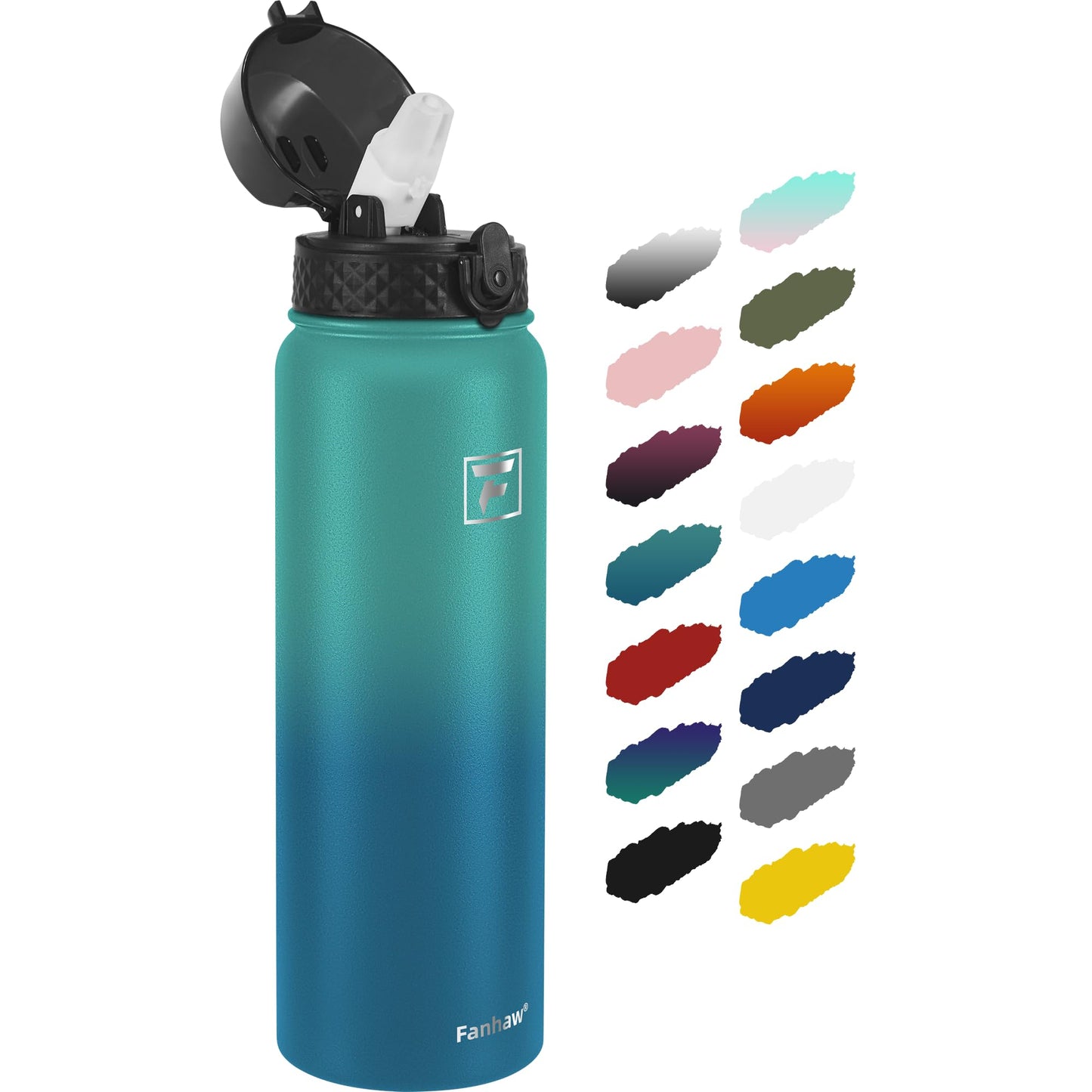 Fanhaw 20 Oz Stainless Steel Insulated Sports Water Bottles with Straw for Kids, Men and Women (Black)