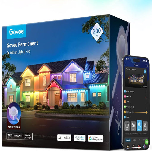 Govee Permanent Outdoor Lights Pro, 200ft with 120 RGBIC LED Lights for Daily and Accent Lighting, 75 Scene Modes for Outdoor Decor, IP67 Waterproof, Works with Alexa, Google Assistant, Matter, White