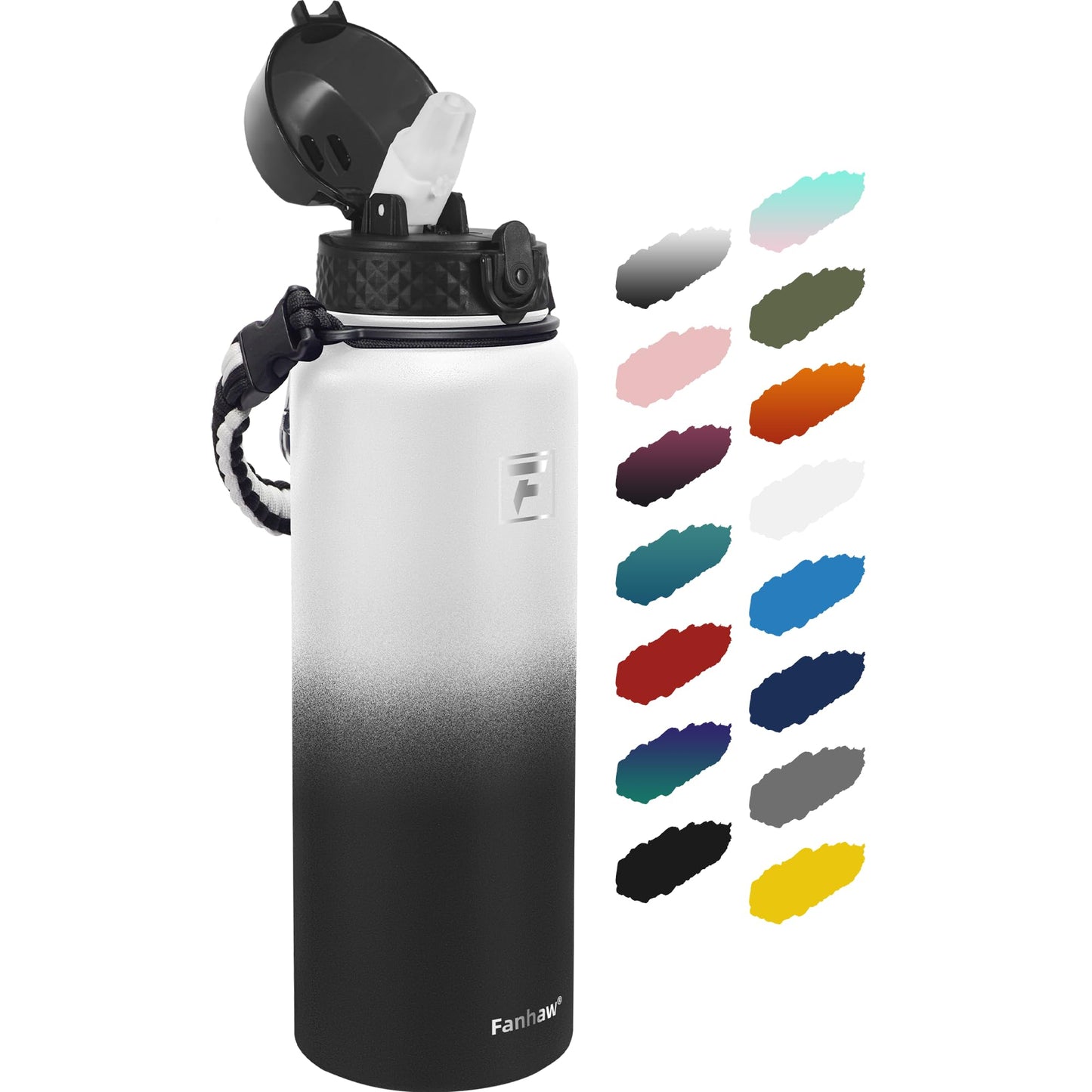 Fanhaw 20 Oz Stainless Steel Insulated Sports Water Bottles with Straw for Kids, Men and Women (Black)