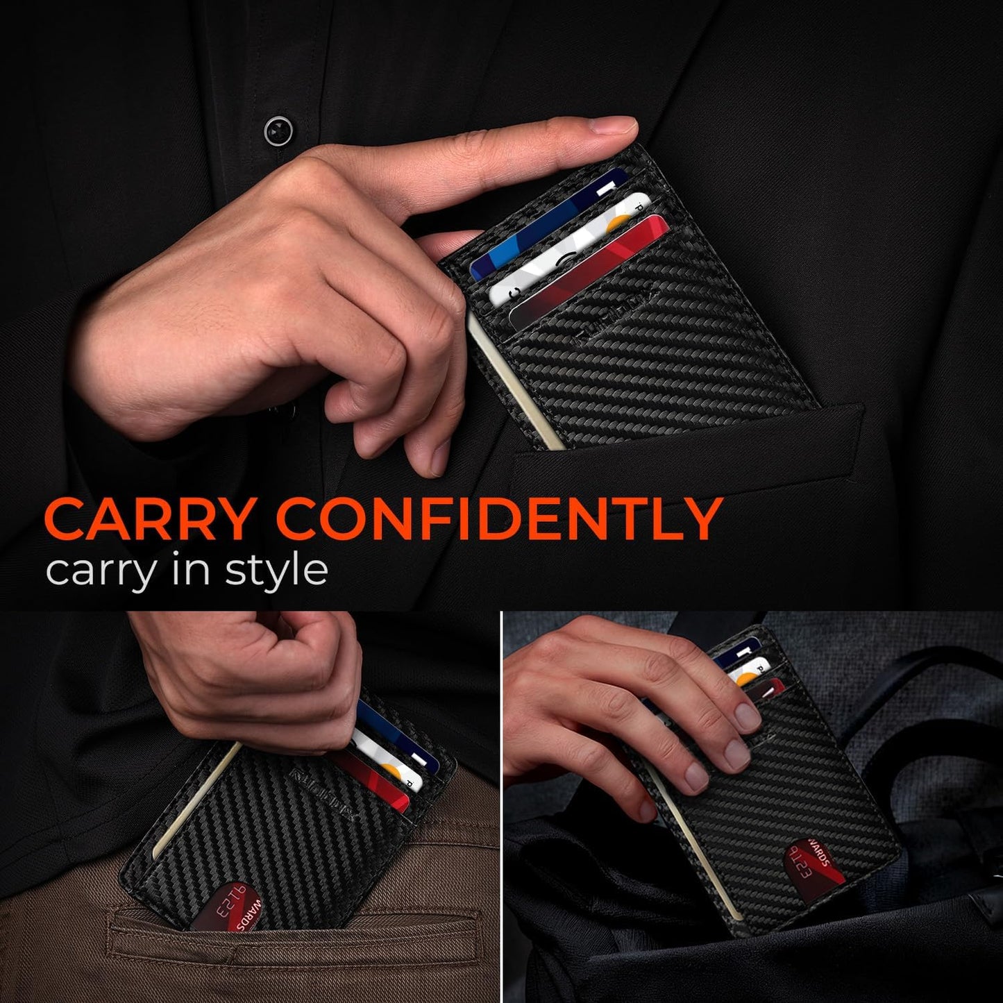 RUNBOX Slim ID Cases Minimalist Front Pocket RFID Blocking Leather Wallets for Men and Women Card Holder Wallets Gifts for men