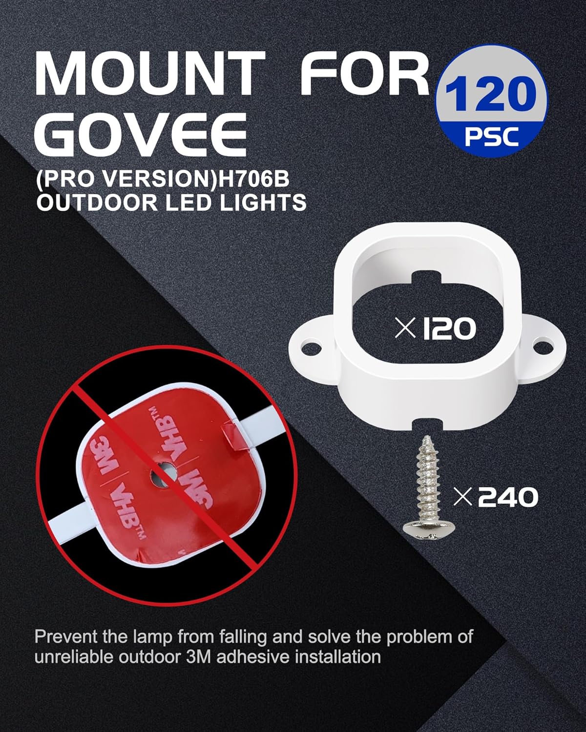 Light Clips for Govee Outdoor Lights H706, 120 Pcs Mounting Brackets for Govee Pro Outdoor Lights, Install Firmly, Replace 3M Glue, for Govee Pro Permanent Outdoor Lights Extension (White)