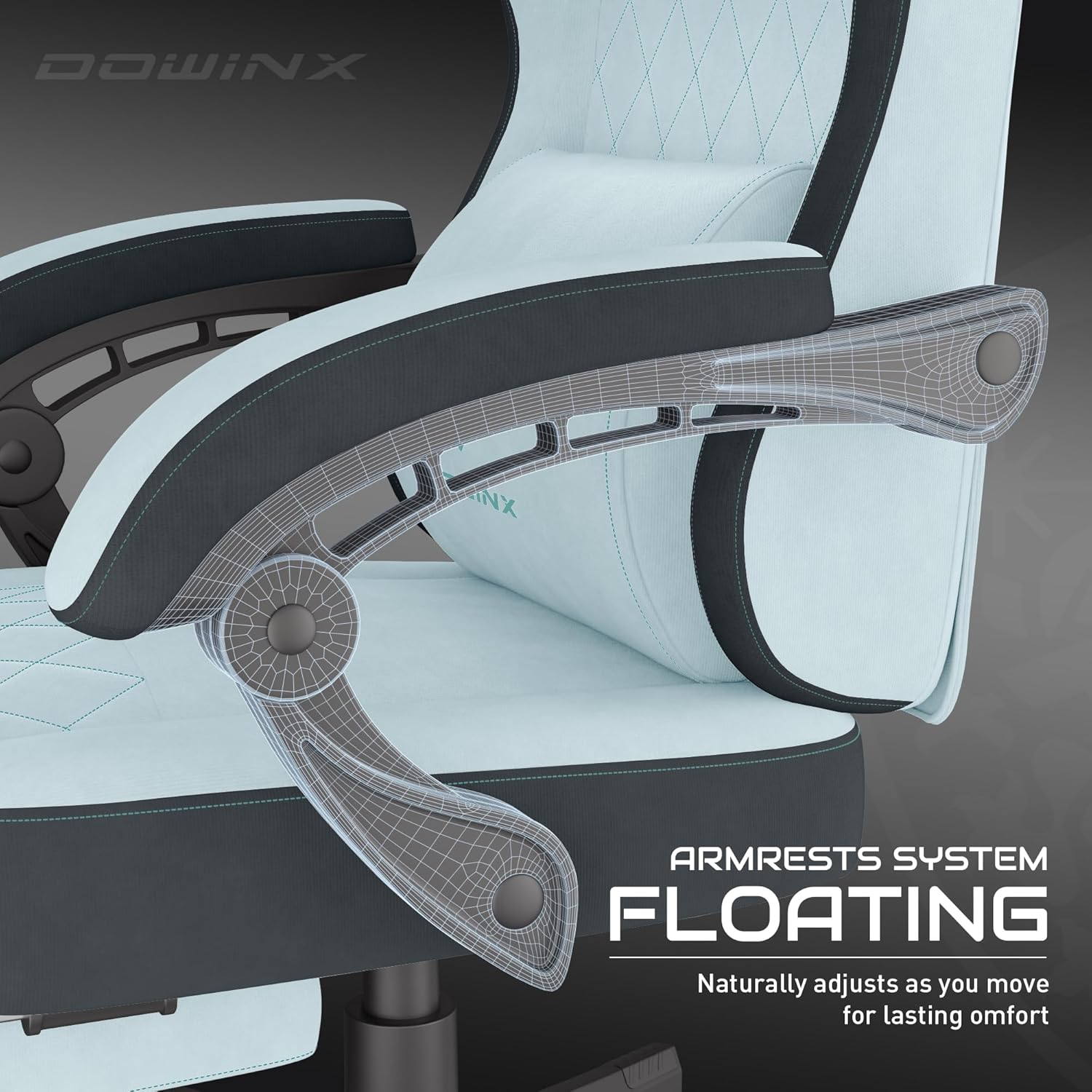 Dowinx Gaming Chair, Fabric Gaming Chairs for Adults with Pocket Spring Cushions and Lumbar Support, Ergonomic Massage Computer Chair with Footrest for Big and Tall, Aqua