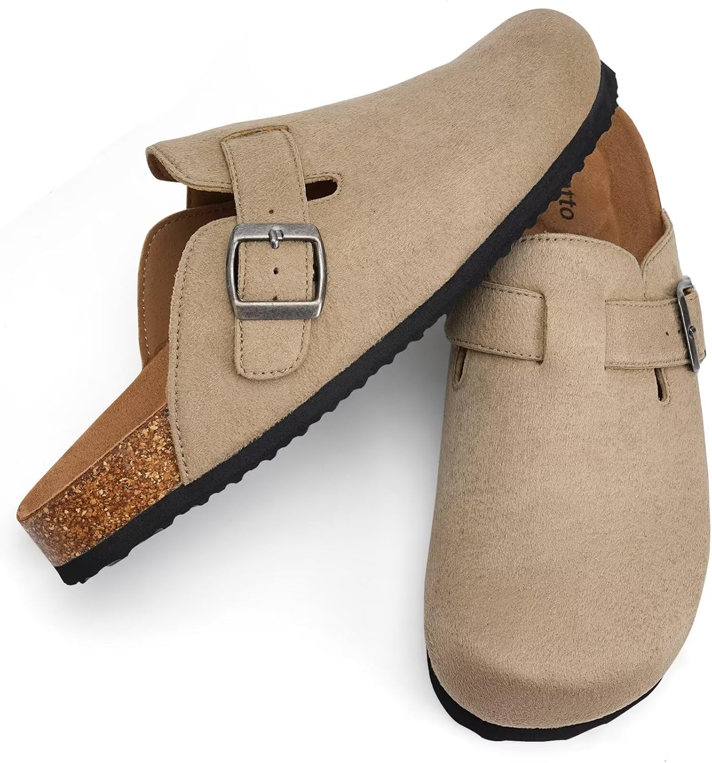 Torotto Mens Clogs Cork Footbed Suede Slippers Arch Support Potato Shoes with Adjustable Buckle