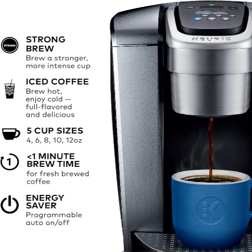 Keurig K-Elite Single Serve K-Cup Pod Coffee Maker, with Strength and Temperature Control, Iced Coffee Capability, 8 to 12oz Brew Size, Programmable, Brushed Silver