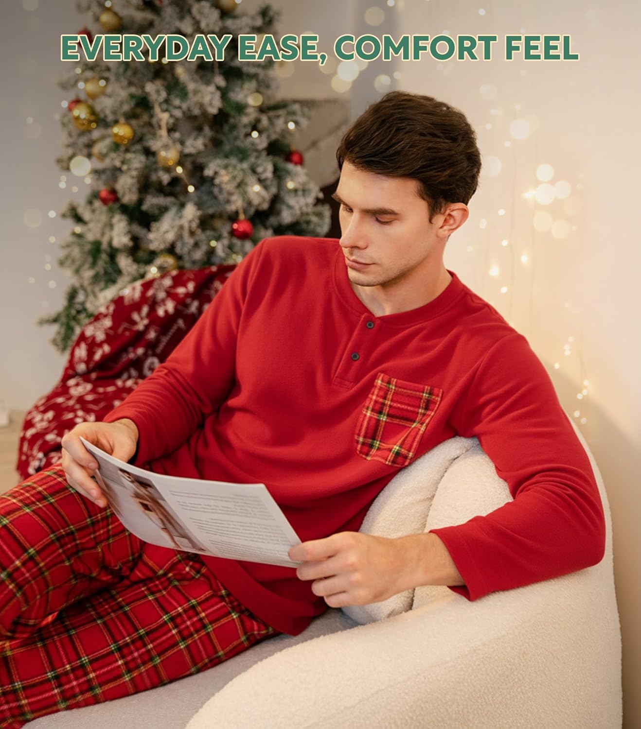 DAVID ARCHY Cozy Christmas Pajamas for Couples Ultra Soft Warm Fleece Winter Pjs Sets Men Women Plaid Loungewear with Pockets