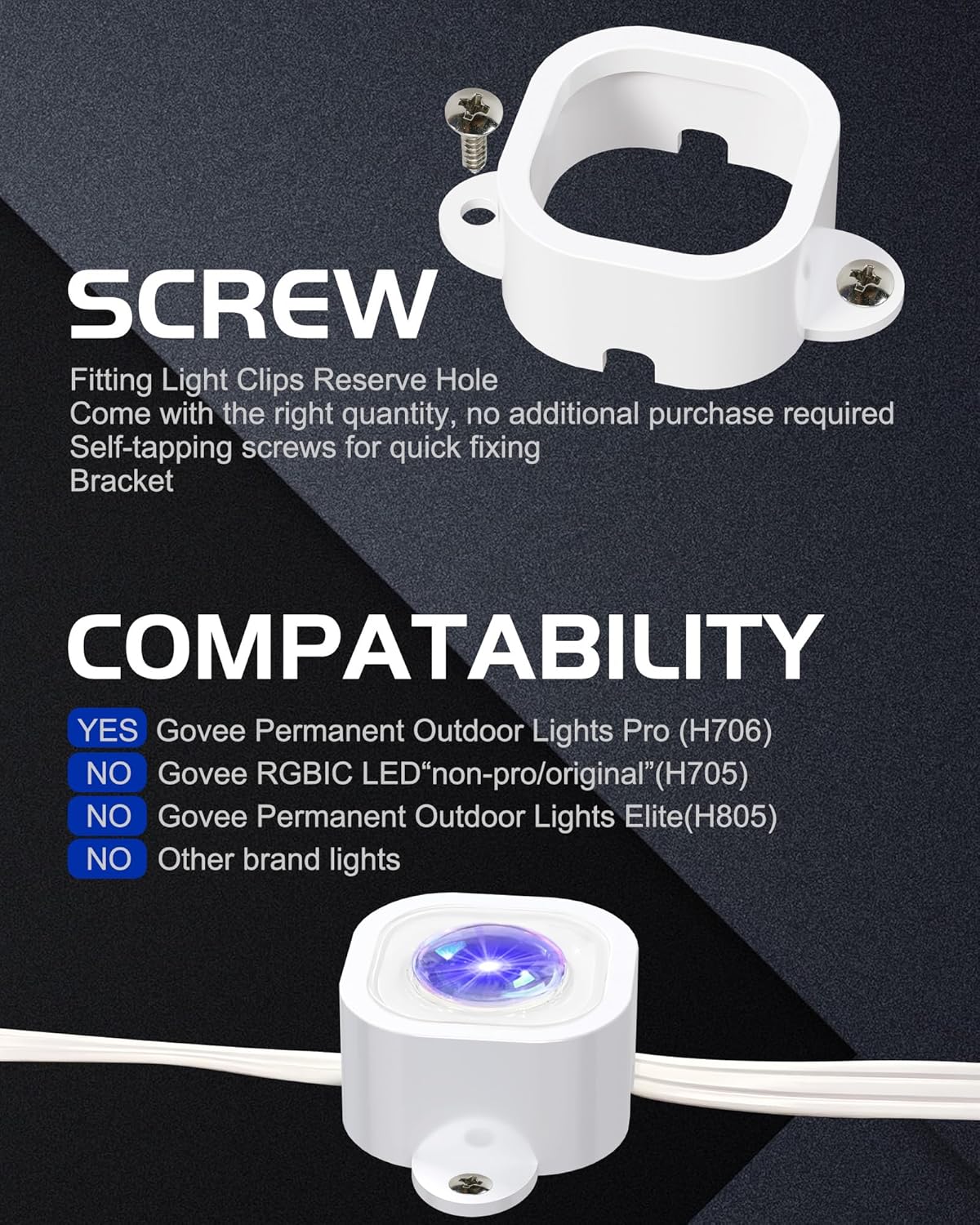 Light Clips for Govee Outdoor Lights H706, 120 Pcs Mounting Brackets for Govee Pro Outdoor Lights, Install Firmly, Replace 3M Glue, for Govee Pro Permanent Outdoor Lights Extension (White)