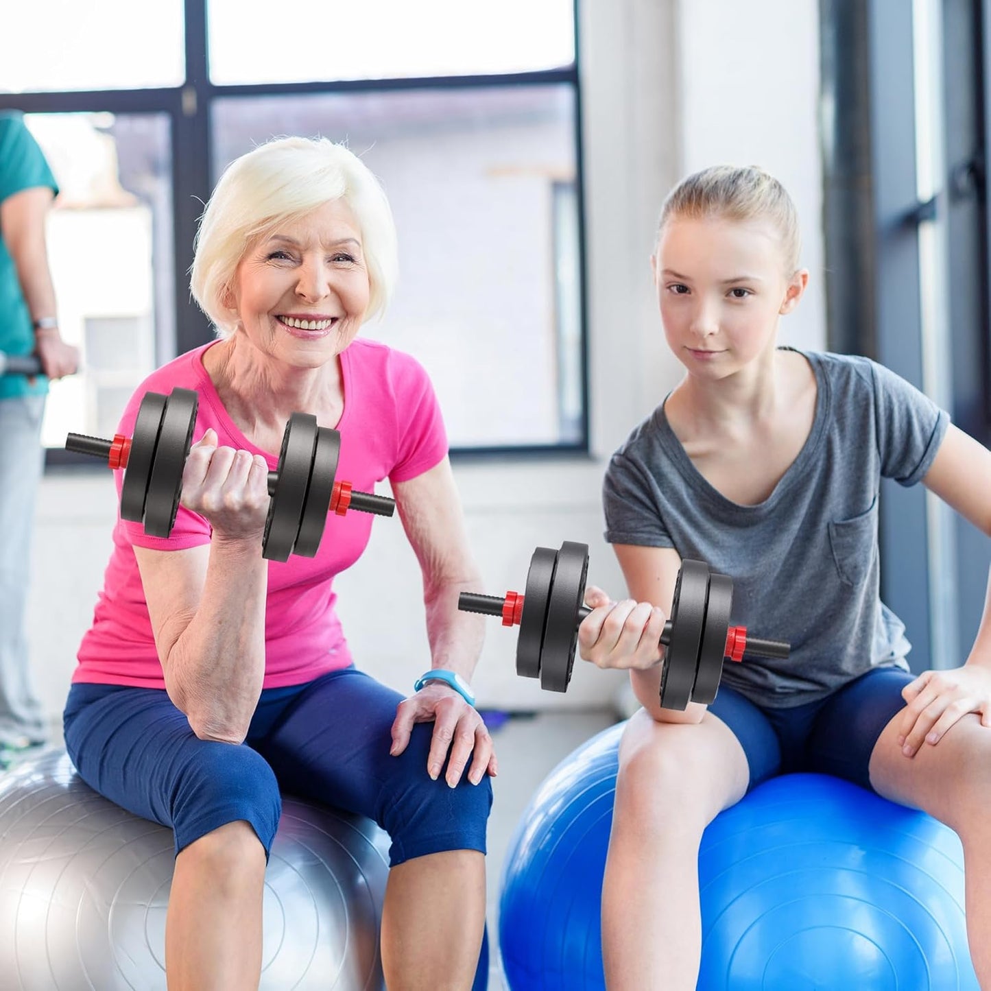 Fitvids Multi-Functional Portable Changeable Dumbbell and Barbell Kettlebell Set with Adjustable Weights, 40LBS or 60LBS Sets, 2-in-1 or 4-in1, Multiple Sizes