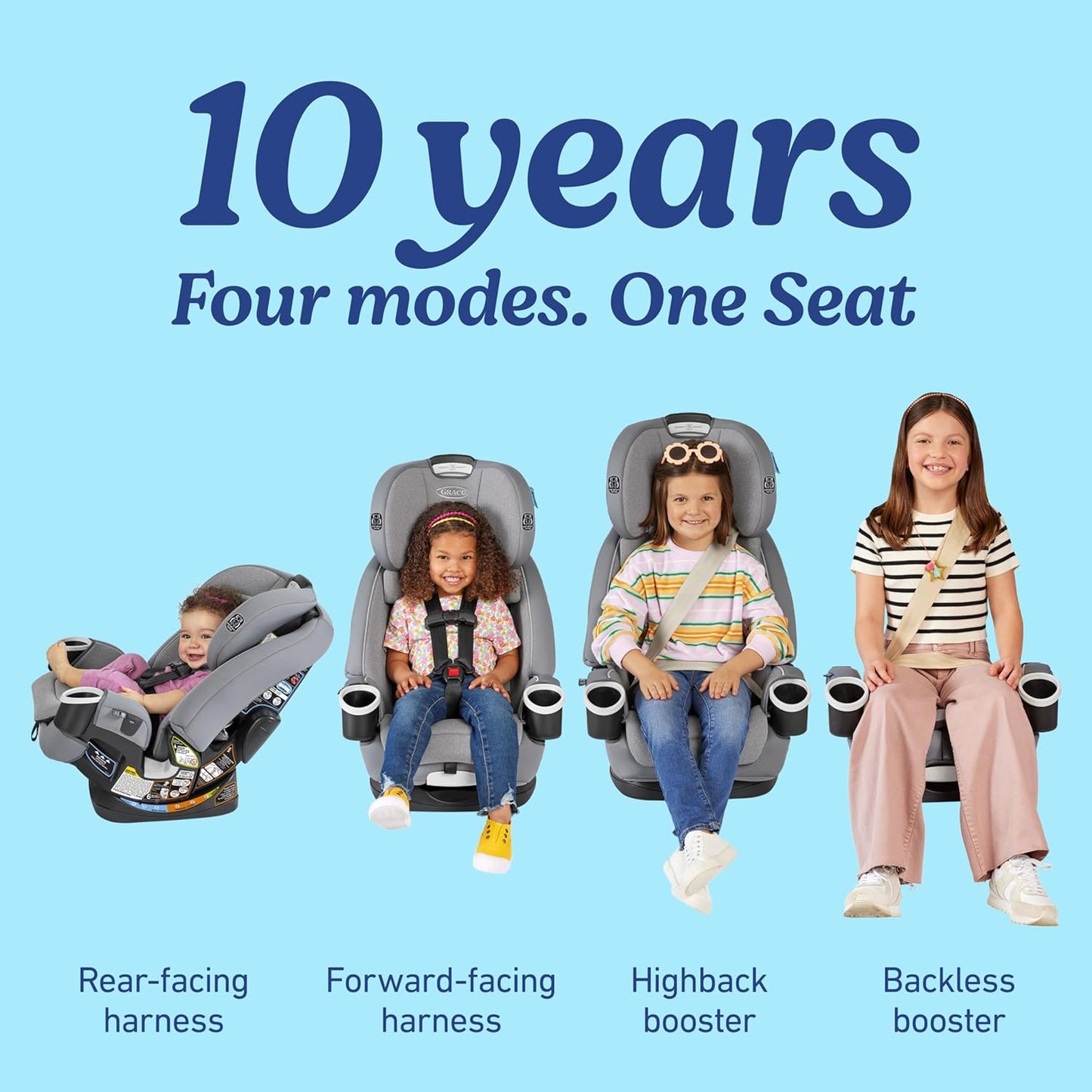 Graco 4Ever DLX 4-in-1 Car Seat, Charlie| Infant to Toddler Car Seat, with 10 Years of Use | Rear-Facing, Forward-Facing and Booster Modes | Safe, Comfortable and Convenient